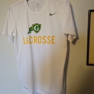 Nike White T-Shirt with Green and Yellow Lacrosse Design Small
